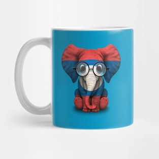 Baby Elephant with Glasses and Laotian Flag Mug